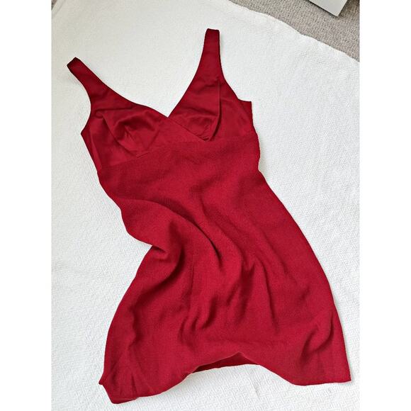 Vintage Nanette Lepore Red Satin Mini V-neck Dress - Picture 6 of 11